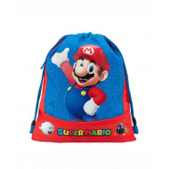 ZAINO COULISSE SACCA TEMPO LIBERO E SCUOLA SUPERMARIO BLU E ROSSO 41X33CM C/TASCA ORIGINAL NINTENDO.PANINI SCUOLA ITALY