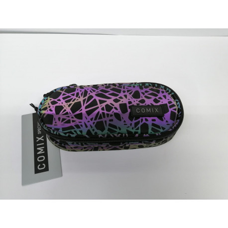 ASTUCCIO OVALE ORGANIZZATO SCUOLA COMIX SPECIAL REFLECTIVE LINES 22X10X5CM 1ZIP PATTINA PORTA PENNE.PANINI SCUOLA ITALY