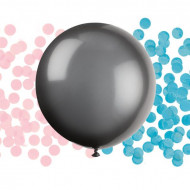 PALLONCINO NERO CON 2 BUSTINE CONFETTI ROSA E CELESTI PALLONE SORPRESA NASCITA 24" 60,9CM GONFIABILE A ELIO UNIQUE U.S.A