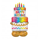 PALLONCINO MYLAR A FORMA DI TORTA HAPPY BIRTHDAY 68X134CM 53" PALLONE MULTICOLOR DECORAZIONI PER FESTE DI COMPLEANNO