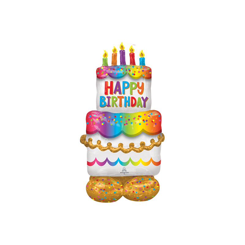 PALLONCINO MYLAR A FORMA DI TORTA HAPPY BIRTHDAY 68X134CM 53 PALLONE  MULTICOLOR DECORAZIONI PER FESTE DI COMPLEANNO - Parole e Pensieri