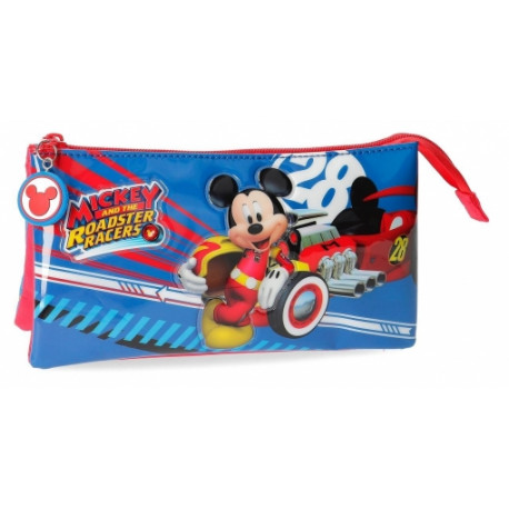 NECESSER MICKEY WORLD DISNEY ORIGINAL BUSTINA SCUOLA 3 ZIP UTILE IN PALESTRA E PISCINA 22X12X5CM STAMPA A RILIEVO PVC