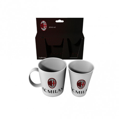 SET 2 PEZZI MELANINA TAZZA MUG + BICCHIERE AC MILAN BIANCO CON LOGO OFFICIAL PRODUCT ROYAL INDUSTRY MADE IN ITALY