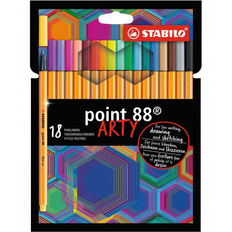 SCATOLA 18 FINELINERS STABILO POINT 88 ARTY 18 PENNE PUNTA FINE 0,4MM PER SCRIVERE FARE SCHIZZI DISEGNARE STABILO POINT