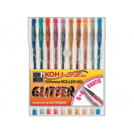 BLISTER 10 PENNE COLORI ASSORTITI CON GLITTER PENNE ROLLER KOH-I GEL SCRIVONO ANCHE SU CARTONCINO NERO KOH I NOOR ITALIA