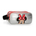 NECESSER BEAUTY DA VIAGGIO MINNIE MY PRETTY BOW DISNEY ORIGINAL 3 ZIP 22X10X9CM PORTATUTTO TRAPUNTATO ARGENTO E ROSSO