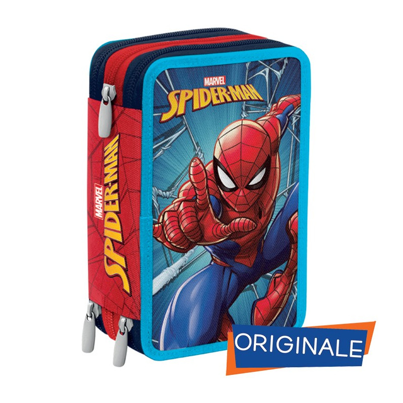 Astuccio Spiderman Marvel 3 Zip 20X13X6.5Cm Uomo Ragno Accessoriato Scuola  Bambini