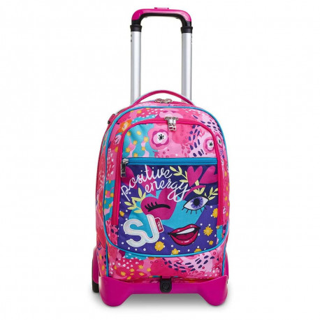 ZAINO TROLLEY SGANCIABILE SJ GANG FACCE NEW SJ GIRL PINK ZAINO SCUOLA  TROLLEY ROSA FUCSIA MULTICOLOR SEVEN JUNIOR ITALY - Parole e Pensieri