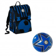 ZAINO SCUOLA ESTENSIBILE FC INTERNAZIONALE 45X30X27CM ZAINO SDOPPIABILE +PALLONE CUOIO PRODOTTO UFFICIALE DA SEVEN ITALY