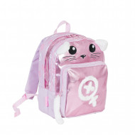 ZAINO DOPPIO SCOMPARTO LA SABRI 4SCHOOL ORIGINAL ZAINO SCUOLA ORGANIZZATO 42X31X20CM ROSA PELO BIANCO DA SEVEN ITALY