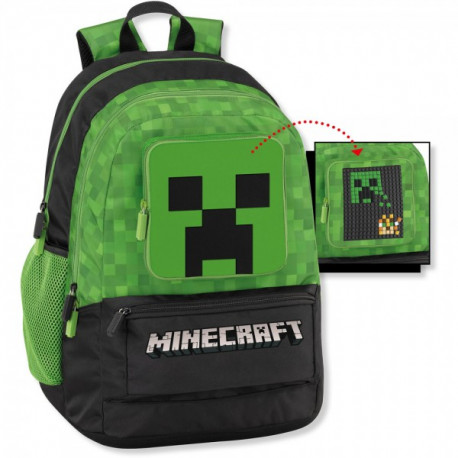 ZAINO ORGANIZZATO MINECRAFT ZAINO SCUOLA TEMPO LIBERO 43X33X19CM NEROVERDE+PIXEL PER PERSONALIZZARLO PANINI SCUOLA ITALY