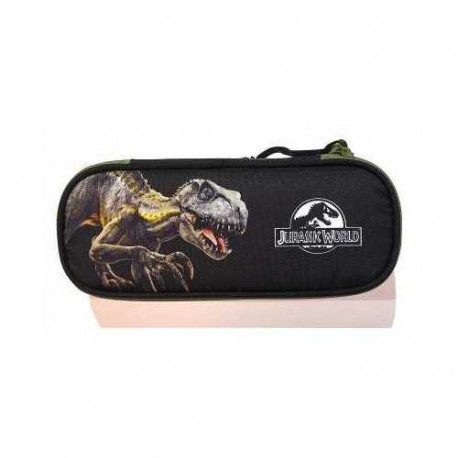 ASTUCCIO SCUOLA OVALE ORGANIZZATO DECORATO JURASSIC WORLD ORIGINAL 22X6X9CM.1 CERNIERA GUT DISTRIBUTION ITALY