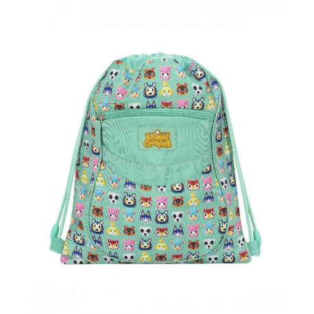 ZAINO COULISSE ANIMAL CROSSING ZAINETTO A SACCA VERDE 42X35CM TASCA CO ZIP FACCINE ANIMALI E GLITTER PANINI SCUOLA ITALY