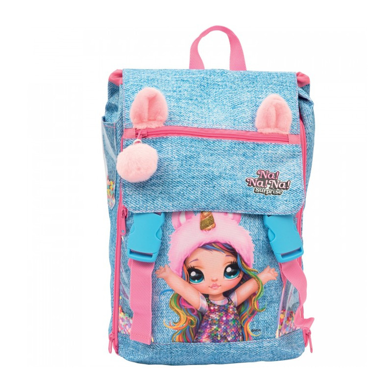 ZAINO SCUOLA ESTENSIBILE NANANA SURPRISE NA!NA!NA! AZZURRO E ROSA CON  ORECCHIE ROSA 42X30X12+8CM GIOCHI PREZIOSI ITALY - Parole e Pensieri