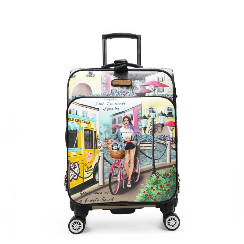 TROLLEY DA VIAGGIO SOFT NICOLE LEE U.S.A. COZY STREET IN MILAN VALIGIA  BAG.A MANO 3ZIP 56X36X23CM 4 RUOTE TOP QUALITY - Parole e Pensieri
