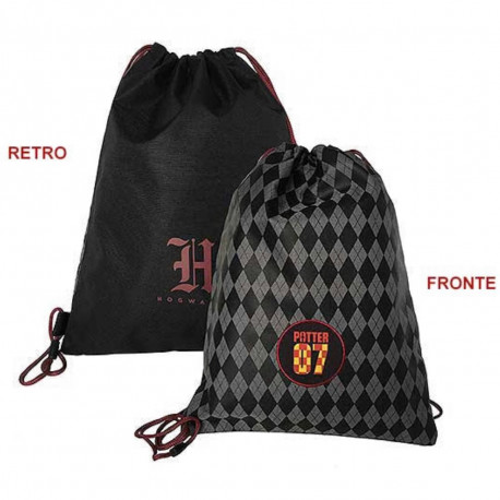 ZAINO GYM SAC HARRY POTTER 07 ORIGINAL GRIGIO E NERO CON LOGO HOGWARTS HARRY POTTER CON SPALLACCI 42X33CM DA GUT ITALY