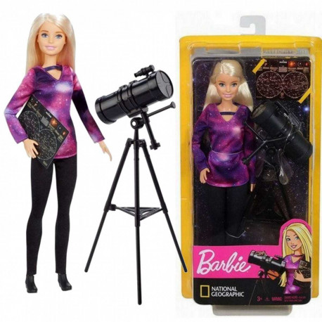 BARBIE NATIONAL GEOGRAPHIC ASTROFISICA BAMBOLINA 30CM BARBIE CAPELLI BIONDI + TELESACOPIO.MATTEL