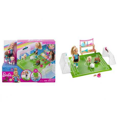 BARBIE CHELSEA SET FOOTBALL BARBIE E I SUOI AMICI CUCCIOLI GIOCANO NEL CAMPO DI CALCIO GIOCATTOLO COMPLETO15PEZZI.MATTEL