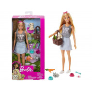 BARBIE DOLL & PET BAMBOLINA BARBIE 30CM CAPELLI BIONDI + CUCCIOLI + ACCESSORI ORIGINAL MATTEL