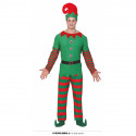 COSTUME ELFO ADULTO TAGLIO M48/50 PER TRAVESTIMENTI DI NATALE CAPPELLO CAMICIA CINTURA PANTALONI RIGHA ORIZ.NO ACCESSORI