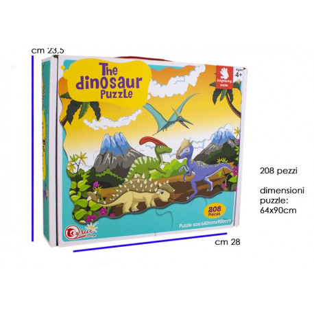 VALIGETTA PUZZLE DEI DINOSAURI 208 PEZZI 28X23,5CM PUZZLE 64X90CM GIOCO EDUCATIVO PENSA COMPONI RISOLVI ROYAL COLLECTION