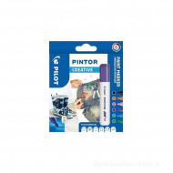 SET 6 COLORI MARKER PILOT PINTOR CREATIV PUNTA MEDIA 1,5/2,2M BASE ACQUA PER MULTISUPERFICI PLASTICA TESSUTI CARTA LEGNO