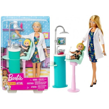 BARBIE DENTISTA DOLL PLAYSET + ACCESSORI BAMBOLINA BARBIE STUDIO DENTISTICO  CON BAMBINA SU POLTRONA 3+ANNI MATTEL - Parole e Pensieri