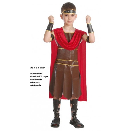 VESTITO CARNEVALE GUERRIERO ROMANO 5/6 ANNI 5 PEZZI