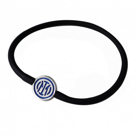 BRACCIALE FC INTERNAZIONALE SILICONE NERO PIASTRINA ACCIAIO CON LOGO SCATOLATO PRODOTTO UFFICIALE GIEMME TORINO ITALY