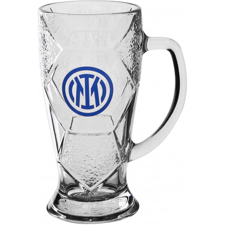 BOCCALE BIRRA FC INTERNAZIONALE 680ML H18XCM VETRO CON MANICO E LOGO BEER MUG SCATOLATO OFFICIAL PRODUCT GIEMME ITALY