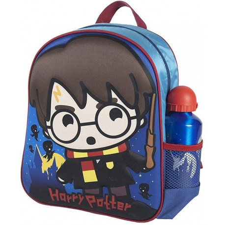 SET SCUOLA ZAINO ASILO HARRY POTTER 3D ORIGINAL 31X25X11CM CON BORRACCIA ALLUMINIO 500ML BLU CON STAMPA CERDÀ ORIGINAL