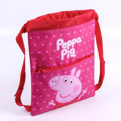 ZAINO A SACCA CON SPALLACCI PEPPA PIG ORIGINAL 34X26CM ROSA 1 TASCA CON ZIP ZAINETTO TEMPO LIBERO ORIGINAL CERDÀ