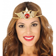 DIADEMA WONDER WOMAN ORO IN METALLO CON STELLA E GIOIELLO PER TRAVESTIMENTI DI CARNEVALE SPETTACOLI A TEMA SUPERGIRL