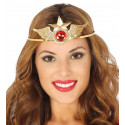 DIADEMA WONDER WOMAN ORO IN METALLO CON STELLA E GIOIELLO PER TRAVESTIMENTI DI CARNEVALE SPETTACOLI A TEMA SUPERGIRL