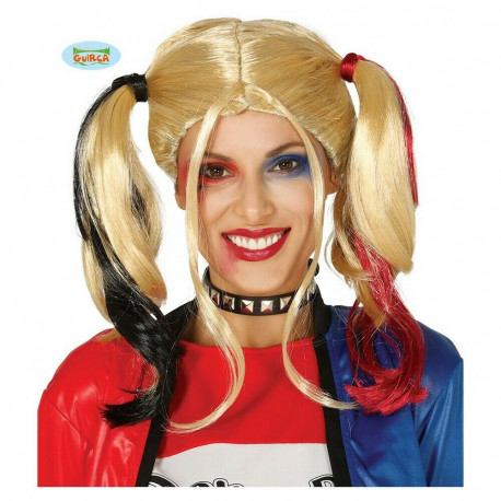 PARRUCCA BIONDA CODINI MULTICOLOR HARLEY QUINN PER TRAVESTIMENTI DI HALLOWEEN/CARNEVALE SCENE E SPETTACOLI A TEMA HORROR