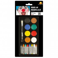 SET TRUCCO PER FESTE DI CARNEVALE E HALLOWEEN 8 COLORI/8 PASTELLI DOPPIO PENNELLINO GUIRCA COD.15394