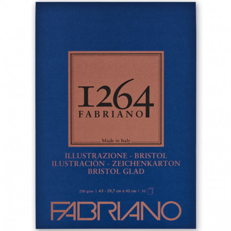 BLOCCO ILLUSTRAZIONE BRISTOL 50 FOGLI A3 29,7X42CM 200GR RUVIDI COLLATO LATO CORTO 1264 FABRIANO MADE IN ITALY