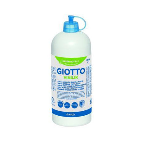 GIOTTO VINILIK FLACONE COLLA VINILICA BIANCA FORTE SENZA SOLVENTI GR250 SOLVENT FREE GREEN BOTTLE FILA MADE IN ITALY