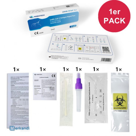 CONFEZIONE 1 PEZZO TAMPONE NASALE TEST ANTIGENICO FAI DA TE GENRUI SARS COV 2 ANTIGEN TEST KIT CE1334 (COLLOIDAL GOLD)