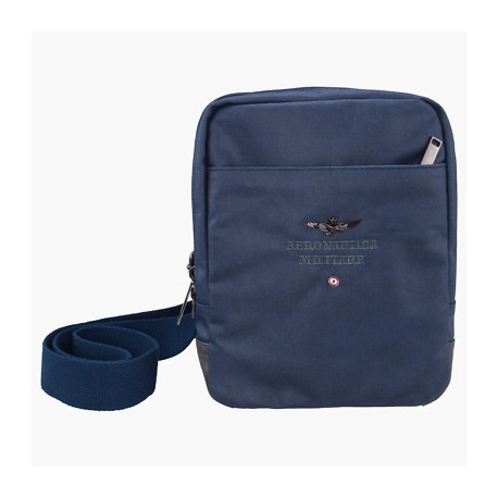 TRACOLLA BLU IN CANVAS UOMO AERONAUTICA MILITARE 25X20X7CM COLORE BLU 3 ZIP MULTITASCHE IN POLIESTERE