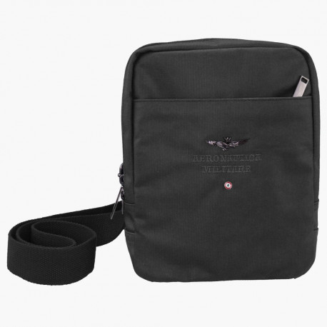 TRACOLLA MEDIA IN CANVAS NERA UOMO AERONAUTICA MILITARE 25X20X5CM 1 ZIP MULTITASCHE CON ZIP E CLIP AERONAUTICA MIL.ITALY