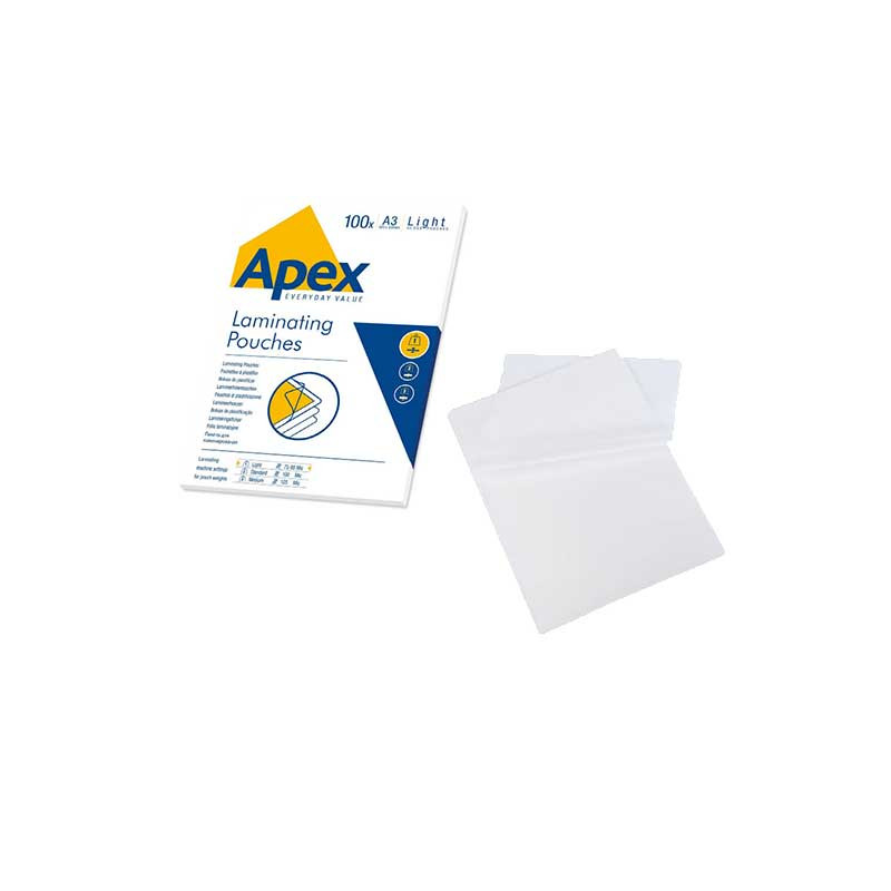 CONFEZIONE 100 POUCHES PER PLASTIFICARE A3 GRANDI 303X426MM 75/80 MICRON  LEONARDI APEX LAMINATING FOGLI PLASTIFICAZIONE - Parole e Pensieri