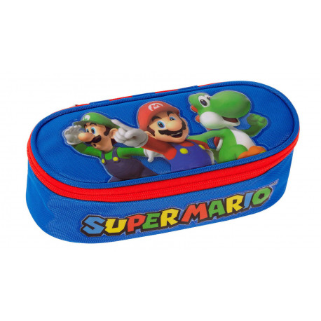 ASTUCCIO SCUOLA OVALE ORGANIZZATO SUPERMARIO BLU E ROSSO 23X7X9CM 1 ZIP OFFICIAL NINTENDO DA PANINI SCUOLA ITALY