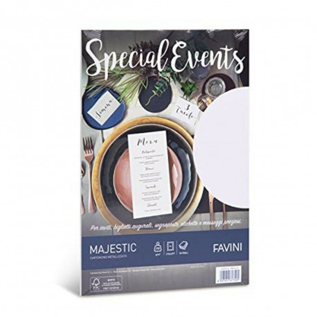 RISMA CARTA SPECIAL EVENTS CARTA METALLIZZATA 250GR.21X29,7CM 10FOGL.COLOR WHITE PER INVITI SEGNAPOSTO ECC. FAVINI ITALY