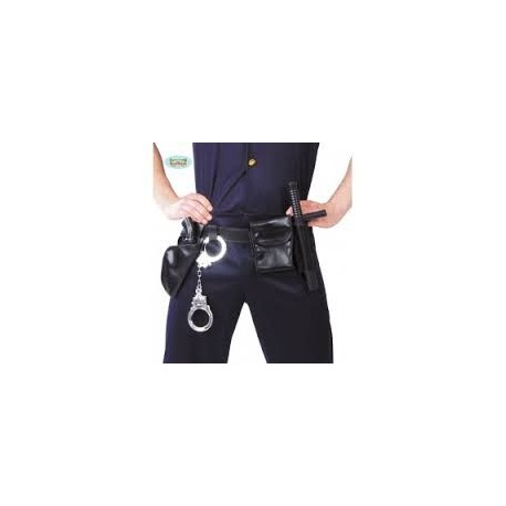 SET CINTURONE POLICE PISTOLA/MANETTE/MANGANELLO/CINTURA/FODERINE