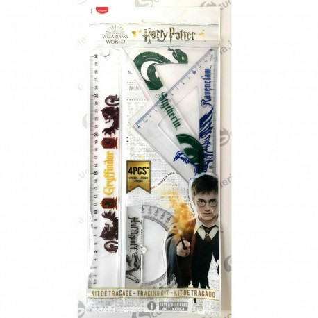 SET DISEGNO TECNICO 4 PEZZI HARRY POTTER KIT SCUOLA ACCESSORI DA COLLEZIONE WIZARDING WORLD MAPED ITALY