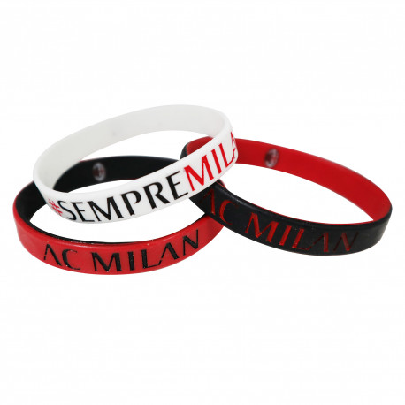 KIT 3 BRACCIALETTI IN SILICONE UNISEX AC MILAN 1 ROSSO 1 NERO 1 BIANCO CON LOGO PRODOTTO UFFICIALE BIGIEMME ITALY