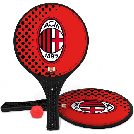 PADDLES AC MILAN COPPIA RACCHETTE NERE CON LOGO E PALLINA COLORATA GIOCHI DA SPIAGGIA PRODOTTO UFFICIALE MADE IN ITALY