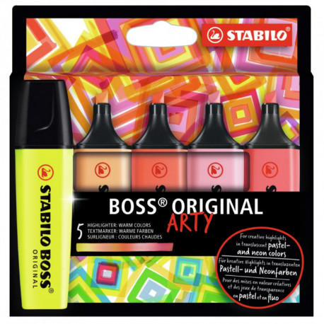 CONFEZIONE 5 COLORI FREDDI EVIDENZIATORI STABILO COLORI FLUO BOSS ARTY ORIGINAL INCHIOSTRO BASE ACQUA STABILO BOSS