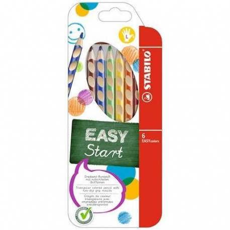 ASTUCCIO 6 COLORI PASTELLI A LEGNO ERGONOMICI PER MANCINI STABILO EASY COLORS EASY START CON TEMPERINO MADE IN EU